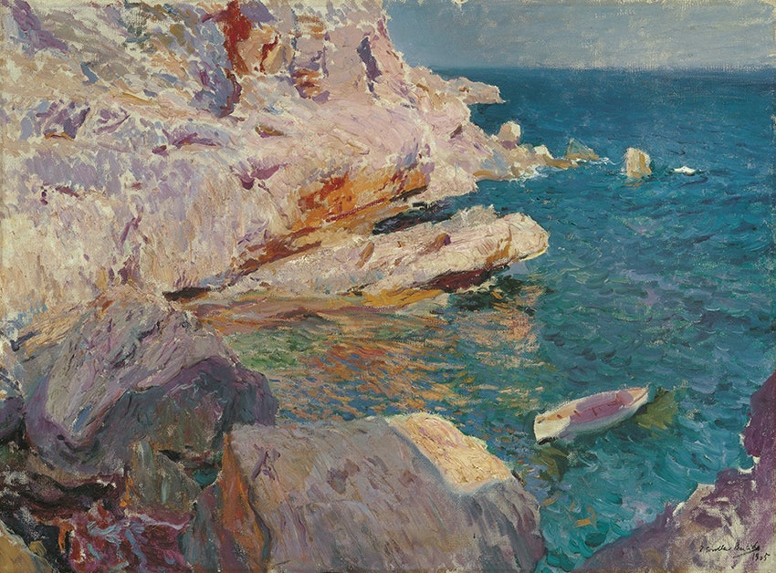 Хоакин Соролья «Скалы в Хавеа и белая лодка» 1905