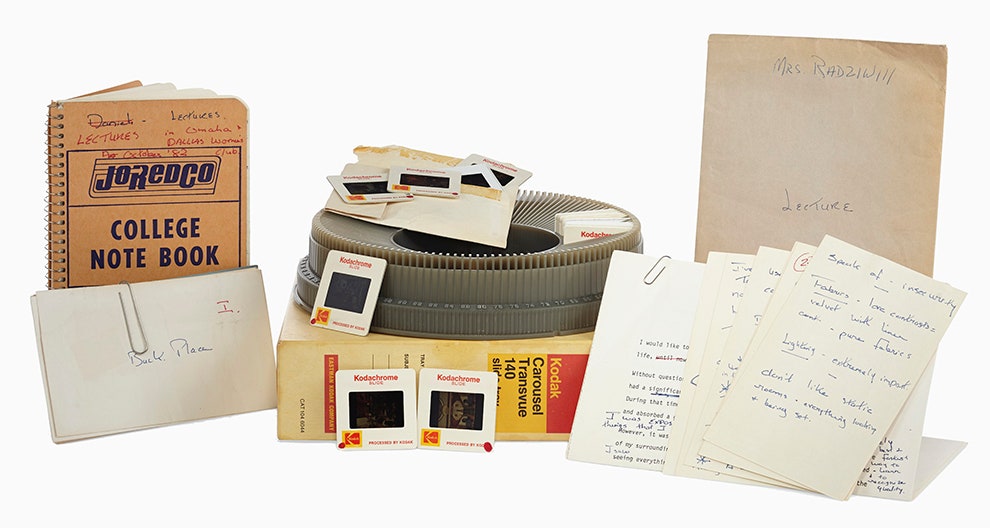 Тетради Ли Радзивилл с текстами лекций о дизайне и слайдами к ним 1982 эстимейт 20003000