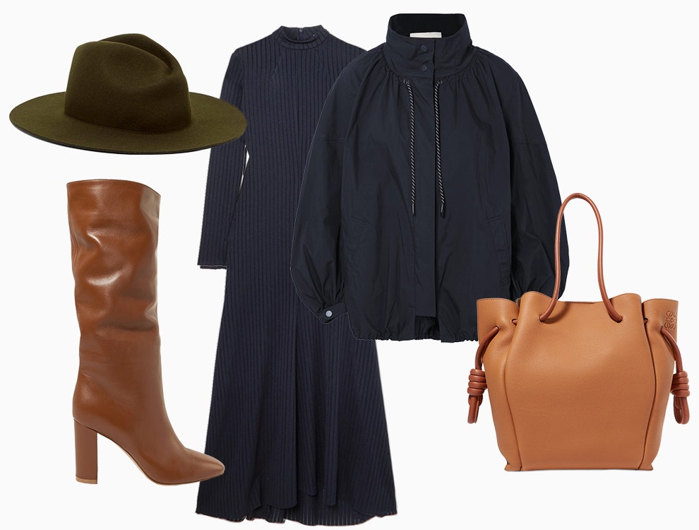 Шляпа A.P.C. €176 matchesfashion.com сапоги Gianvito Rossi 995 netaporter.com платье A.W.A.K.E. 629 netaporter.com...