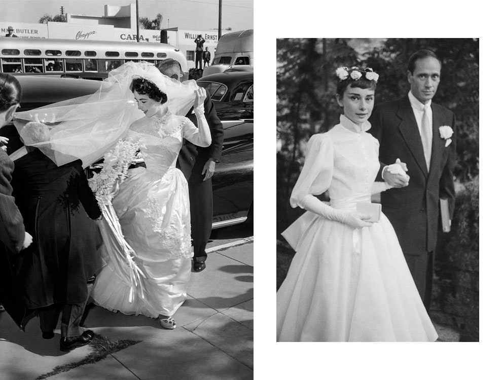 Элизабет Тейлор в день своей свадьбы в БеверлиХиллз 1950 Одри Хепберн в платье Balmain и Мэл Феррер в день своей свадьбы...