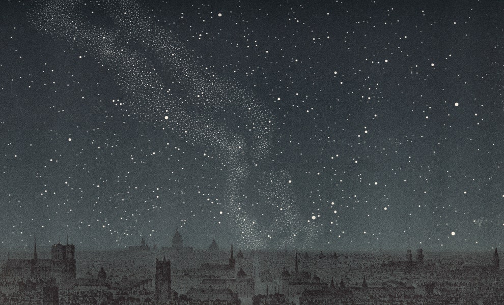Небо над Парижем изображение получено с помощью цветной литографии 1875