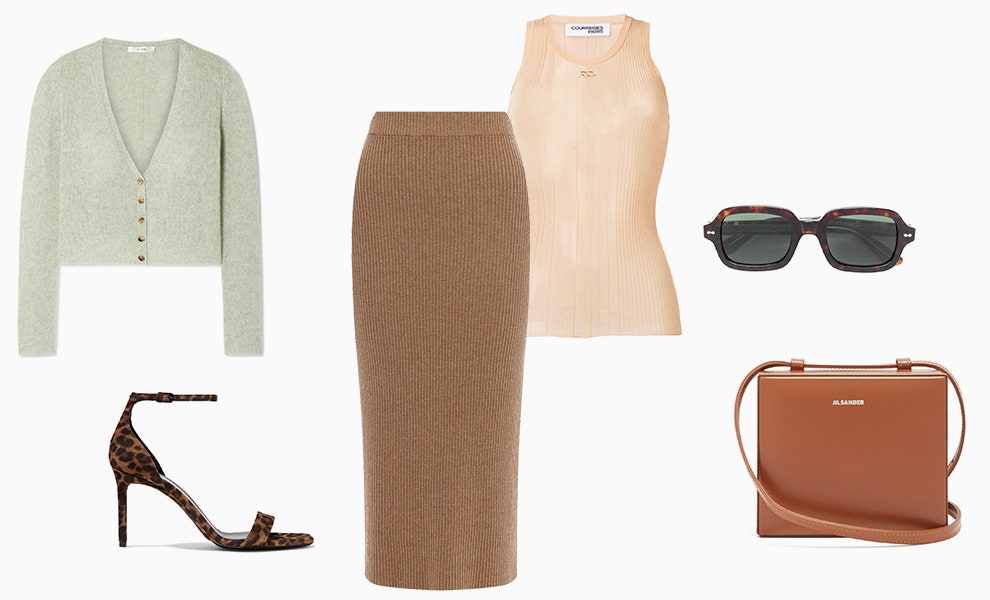 Кардиган The Row 683 netaporter.com босоножки Saint Laurent 395 netaporter.com юбка Boss 13000 рублей tsum.ru топ...