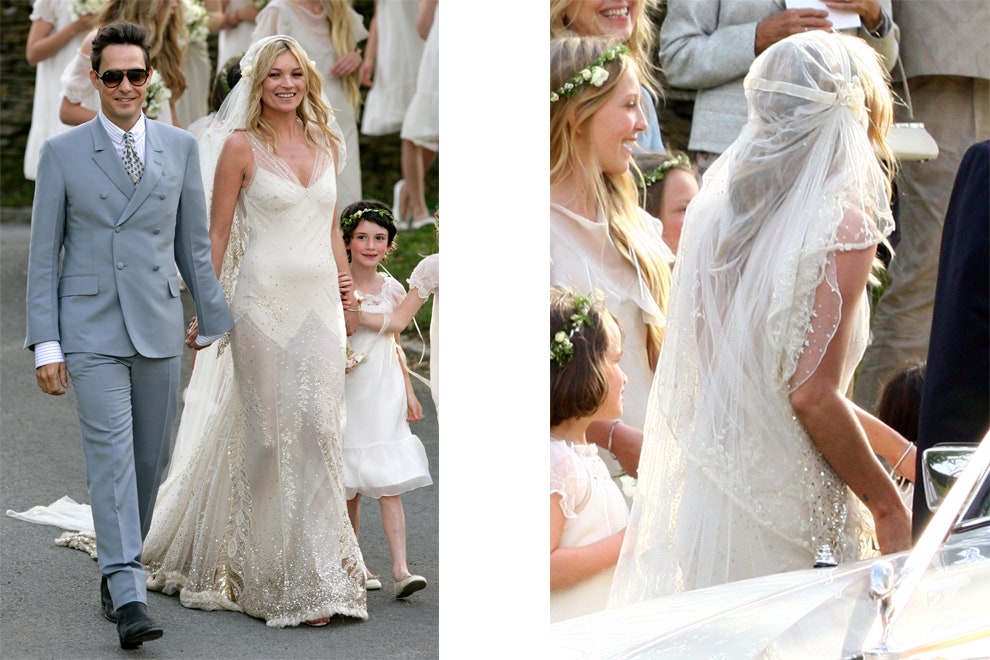 Кейт Мосс в платье дизайна Джона Гальяно и Джейми Хинс на свадебной церемонии в Саутропе 2011