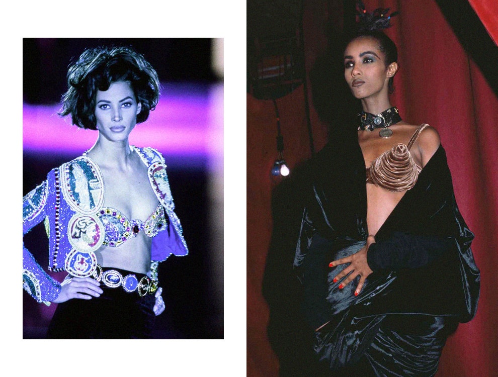 Кристи Тарлингтон на показе Versace весналето 1992 Иман в бра Jean Paul Gaultier 1990