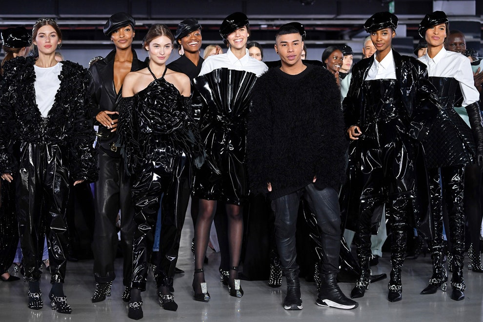Оливье Рустен с моделями после показа Balmain осеньзима 2019