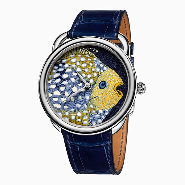 Мозаичная рыба на циферблате часов Hermès
