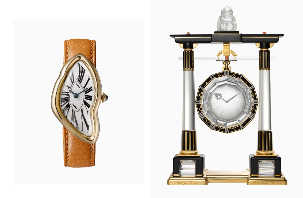 Часы Crash из золота с сапфировым кабошоном на кожаном ремешке Cartier London 1967. Часы Portique из золота платины...