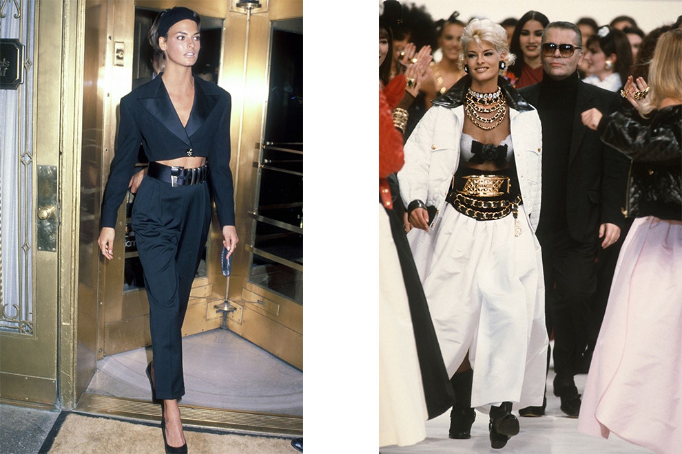 Линда Евангелиста на открытии бутика Versace в Лондоне 1990 Линда Евангелиста и Карл Лагерфельд на показе Chanel...