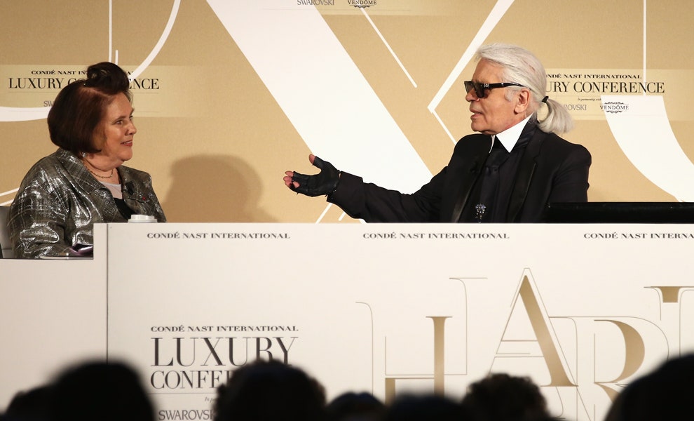 Сьюзи Менкес и Карл Лагерфельд на конференции Cond Nast во Флоренции 2015