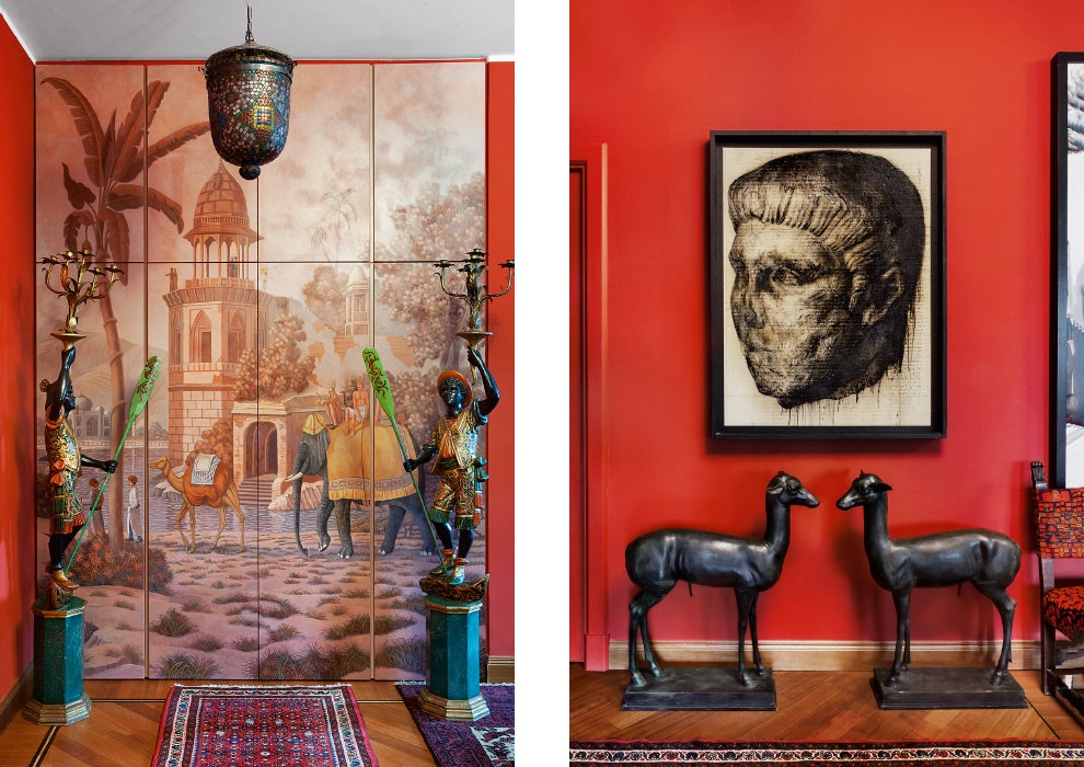 Двери шкафа в зале расписаны художником Андреа Дель Миссиером в технике тромплей. «Античная голова» Лоренцо Манетти....