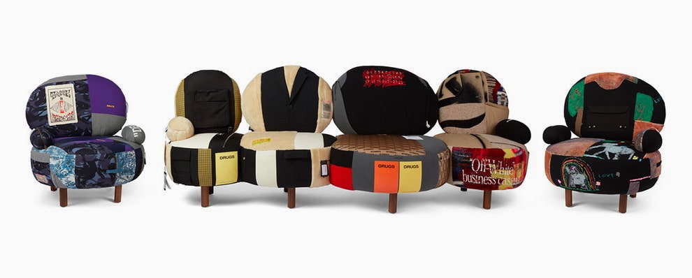 Кресла обитые одеждой модных брендов фото мебели от Даррена Романелли