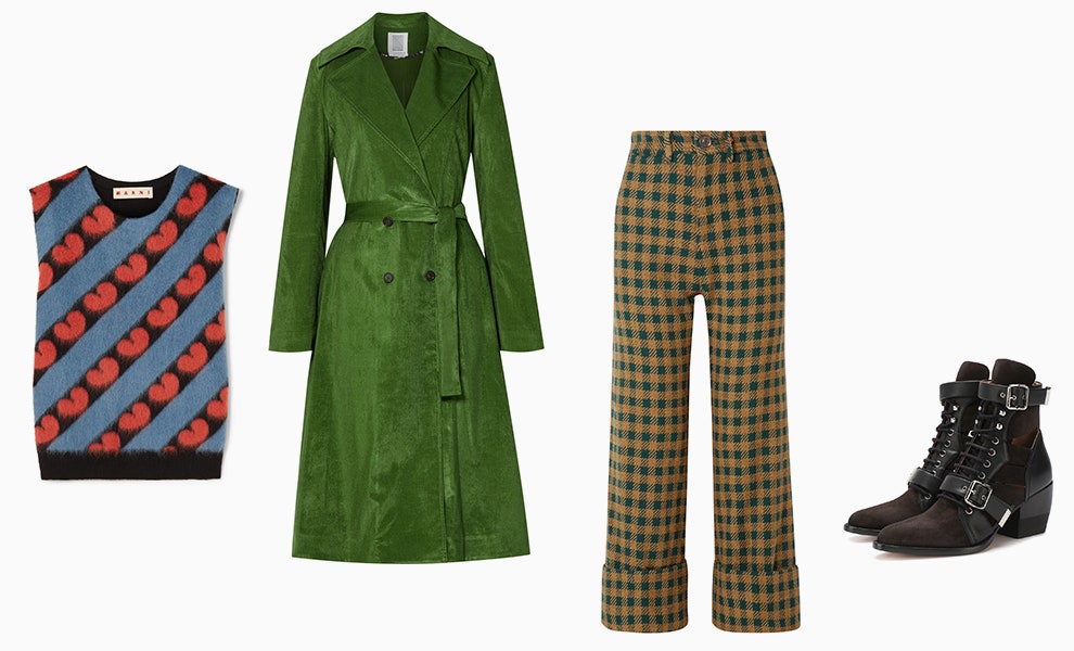 Жилетка Marni 1000 netaporter.com тренч Rosie Assoulin 1995 netaporter.com брюки Sea 425 netaporter.com ботильоны Chlo...