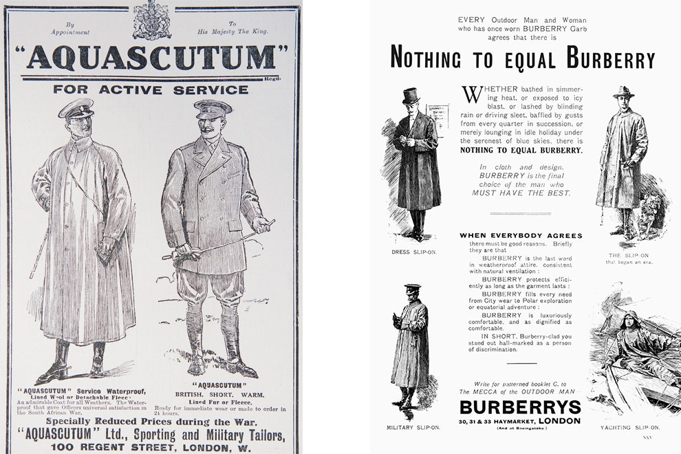 Реклама Aquascutum 19141918. Реклама Burberry 1909