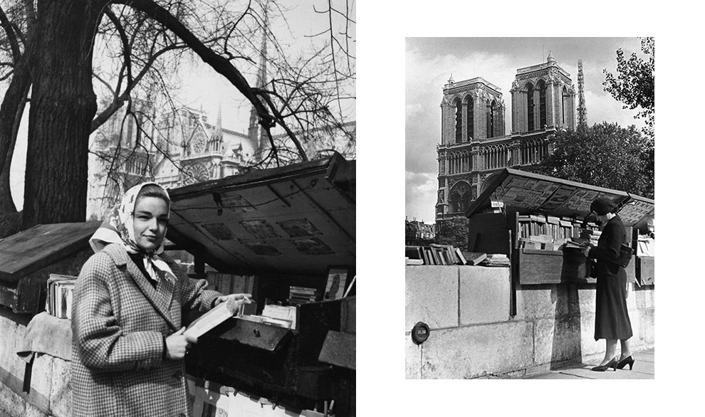 Симона Синьоре перед книготорговцами в 1955 году парижанка у прилавка букинистов 1930е