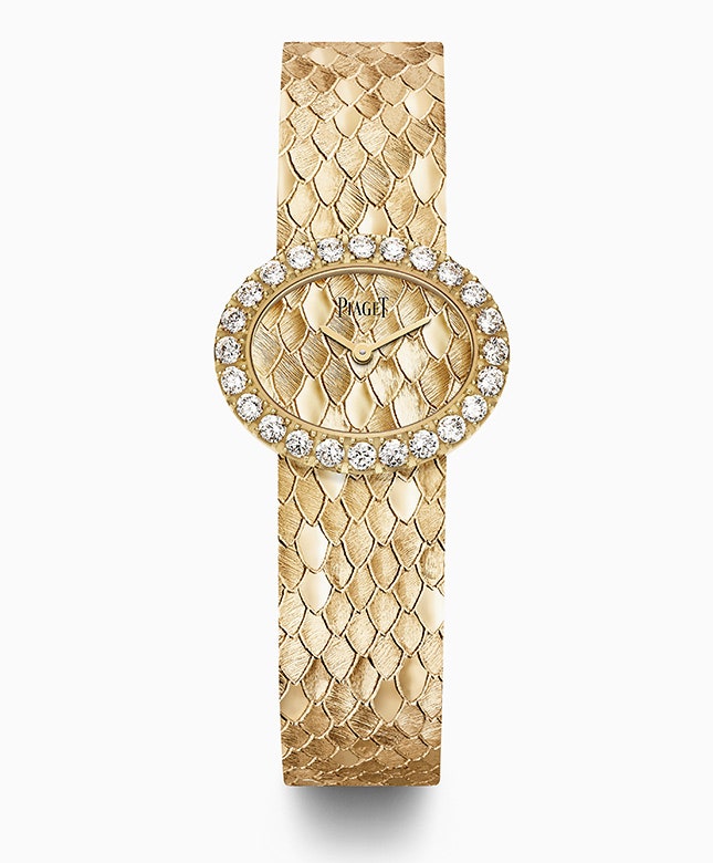 Часы Piaget с золотым браслетом под змеиную кожу фото