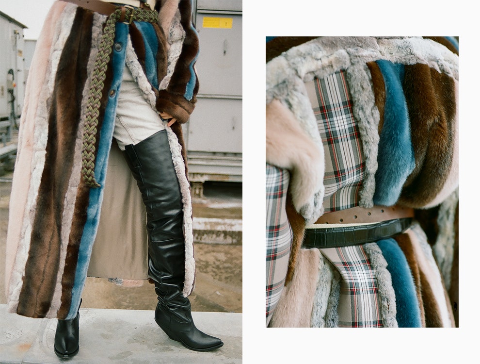 Шуба и ремень YProject мужские джинсы Martine Rose ботфорты Vetements
