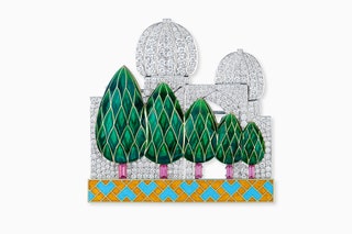 Силуэты мечетей брошь из золота с бриллиантами и эмалью.