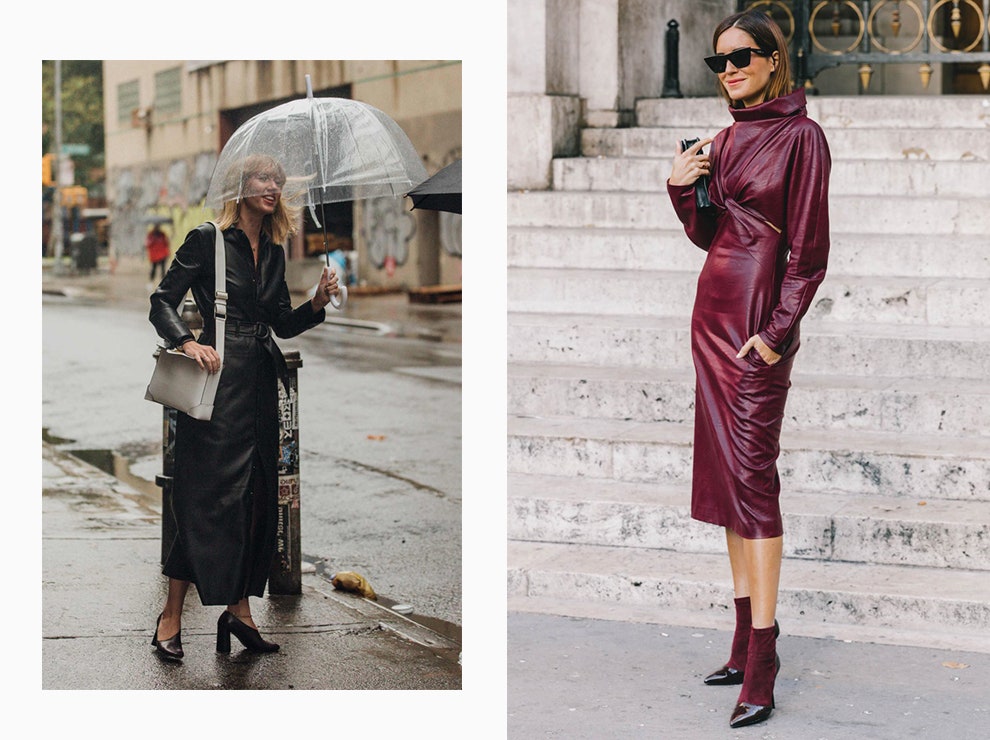Модный тренд осени 2018  кожаное платье для работы фото