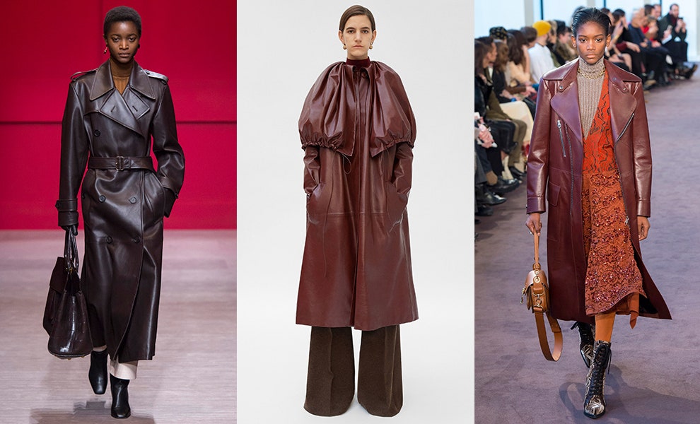 Модные тенденции осени 2018  фото кожаных плащей