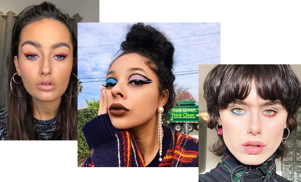 Асимметричный макияж  новый бьюти тренд фото с модных показов и из Instagram