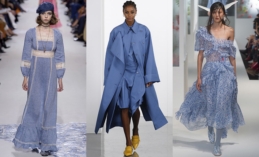 Модные платья голубого цвета фото с показов коллекций весналето 2018
