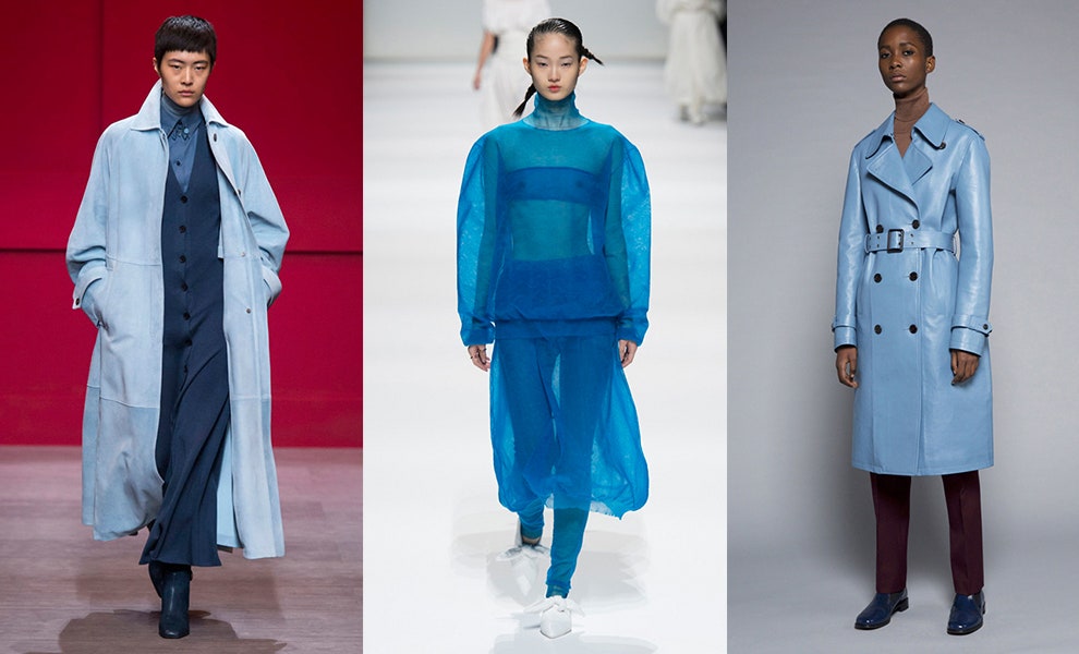 Модные тенденции 2018 голубой цвет  фото из коллекций осеннего сезона