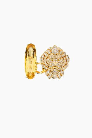 Кольцо из желтого золота с бриллиантами и гелиодором.