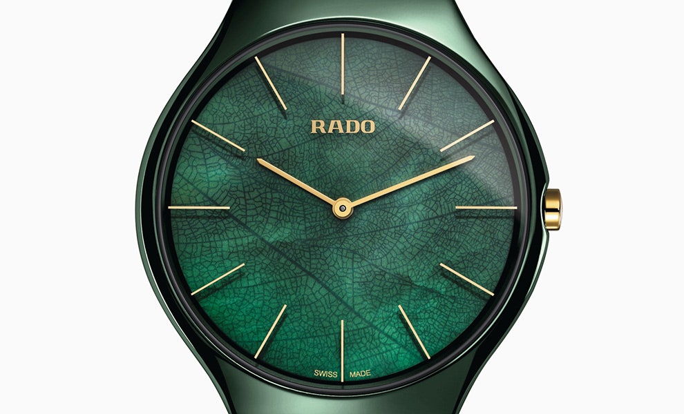 Сверхтонкие часы Rado True Thinline зеленая версия созданная с ассоциацией Grandi Giardini Italiani