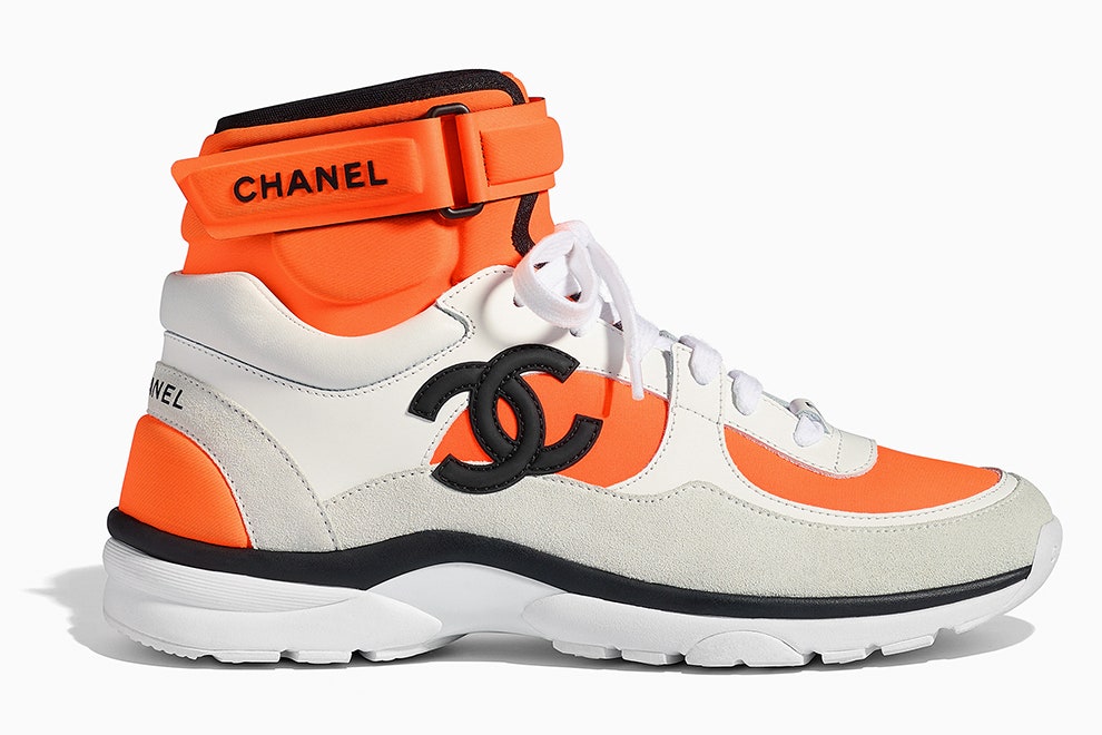 Хайтопы Chanel оранжевобелые кроссовки из весенней коллекции