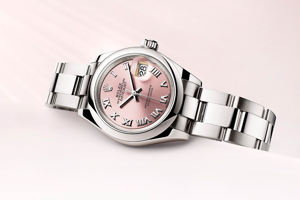 Женские часы Rolex LadyDatejust 28 модель из стали с циферблатом из розовой эмали