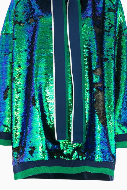 Платьехуди Mira Mikati из ткани с пайетками синезеленого цвета