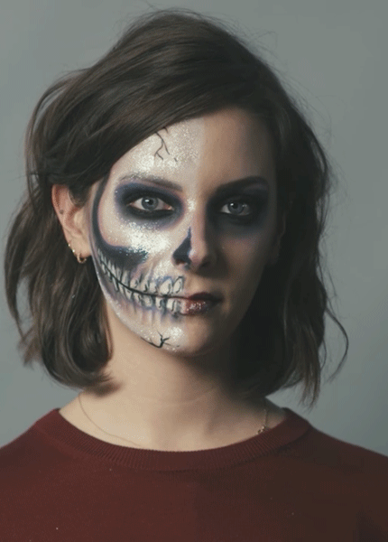 Эффектный макияж на Хэллоуин гламурный череп плохая кошечка и жуткая кукла в мастерклассе