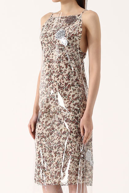 Платье Calvin Klein сорочка в мелкий цветочек под фартуком из прозрачного винила