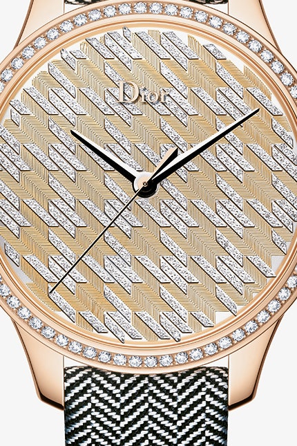 Часы Dior VIII Montaigne с плетением cannage «гусиной лапкой» и стежком елочкой на циферблатах