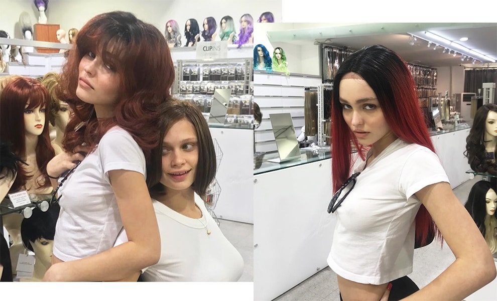 Лили РоузДепп в образе брюнетки и шатенки фото модели в париках