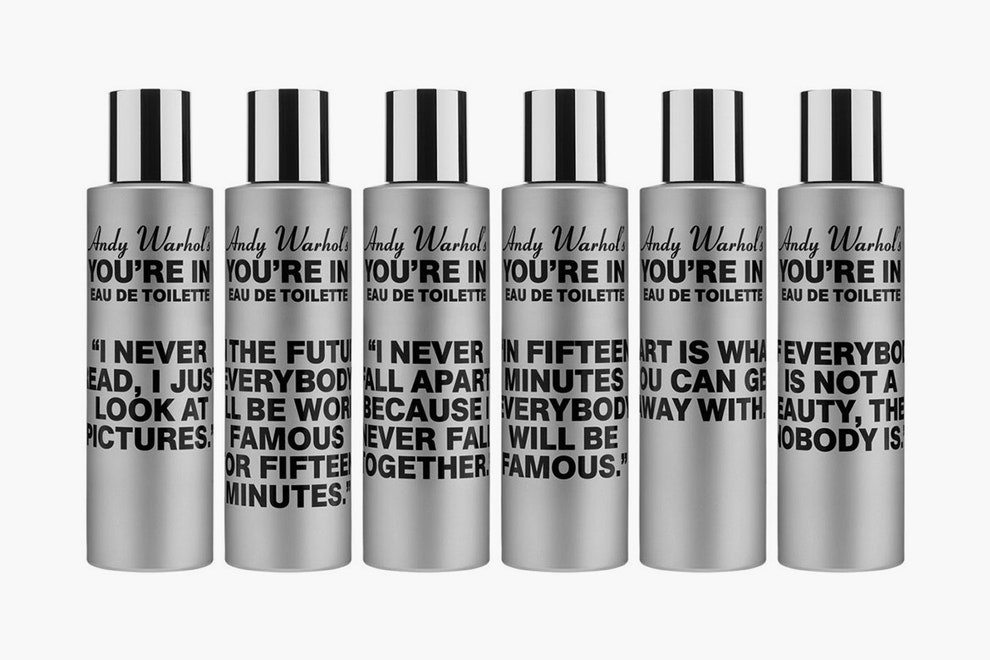 Новый аромат Comme des Garçons посвящен Энди Уорхолу фото флаконов с цитатами