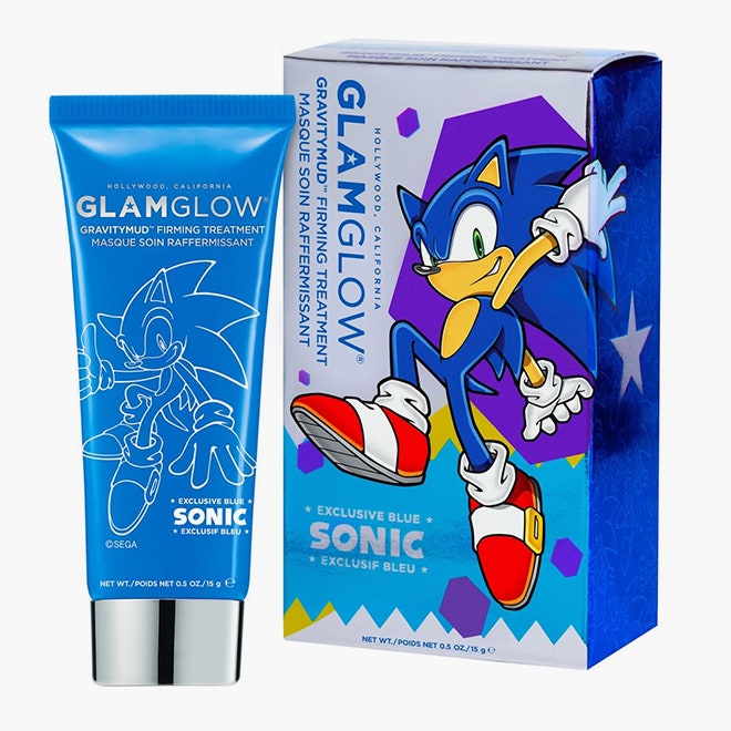 Ёж Соник на упаковках масок Glamglow