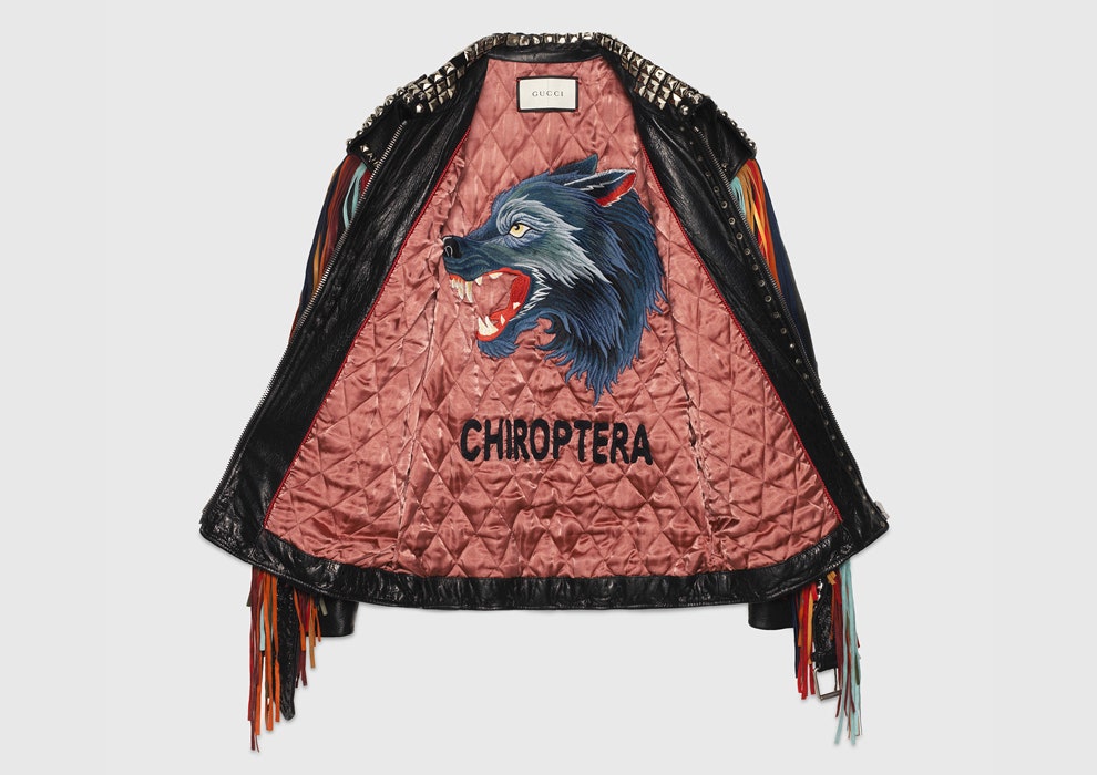 Кожаная куртка Gucci ковбойская кожанка с цветной бахромой вышивкой и заклепками