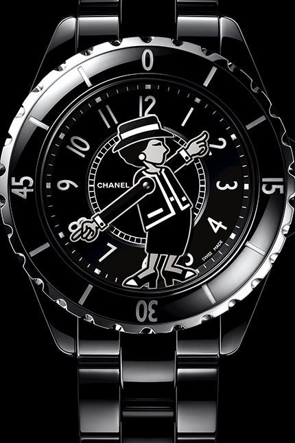 Часы Chanel Mademoiselle J12 с фигуркой Коко Шанель вместо стрелок