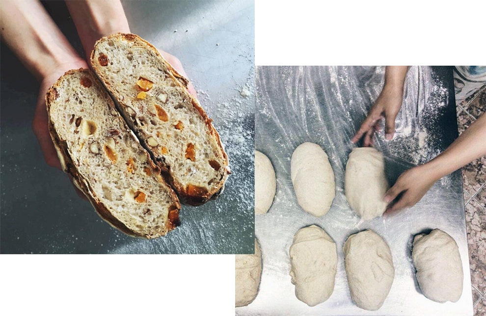 Полезный хлеб черный и белый выпеченный руками мастера