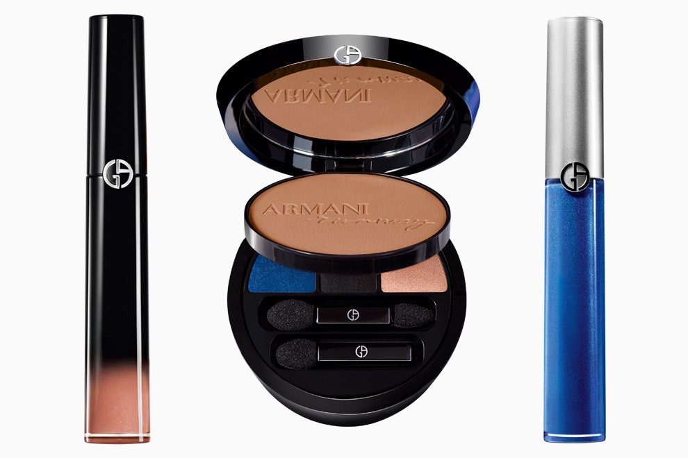 Подиумная коллекция макияжа Giorgio Armani пудра блеск для губ кобальтовые жидкие тени
