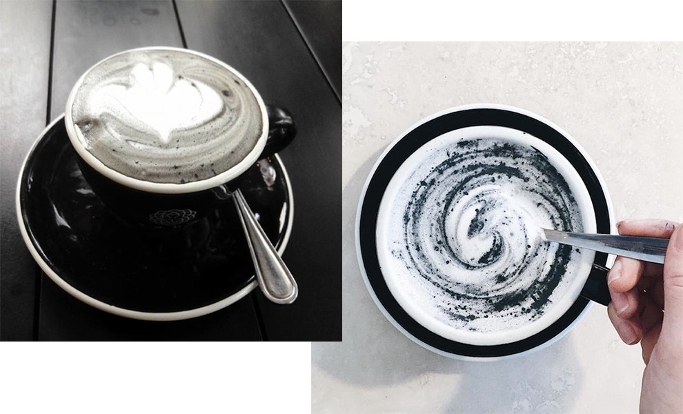Черный кофе латте из активированного угля с молоком для детоксикации организма