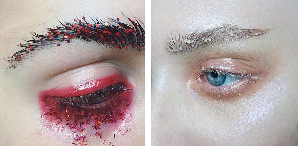 Модный макияж бровей в инстаграме как делать бровиперья цветные и с блестками | Vogue