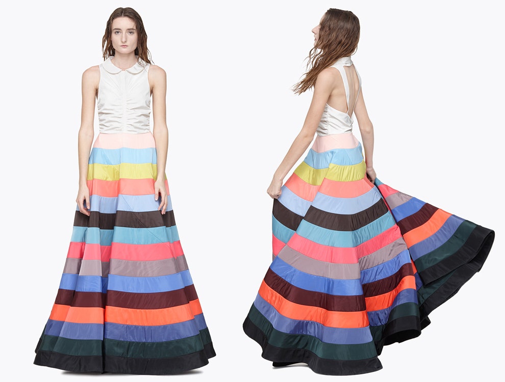 Платье Cyrille Gassiline из полиэстера с пышной юбкой из цветных полос | Vogue