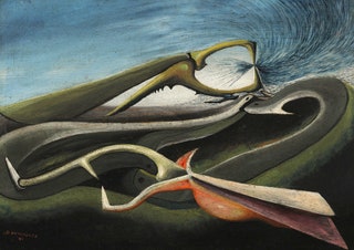 Оскар Домингес «Космический пейзаж» 1941. Оценочная стоимость 40000—60000.