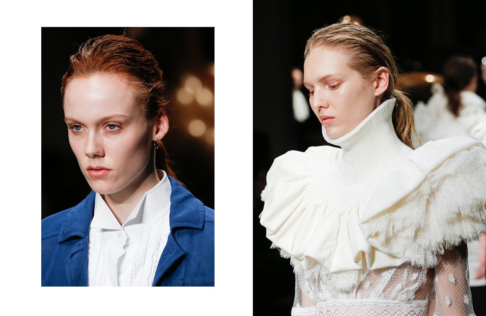 Модные хвосты прически на показах Saint Laurent Oscar de la Renta Pringles of Scotland | Vogue