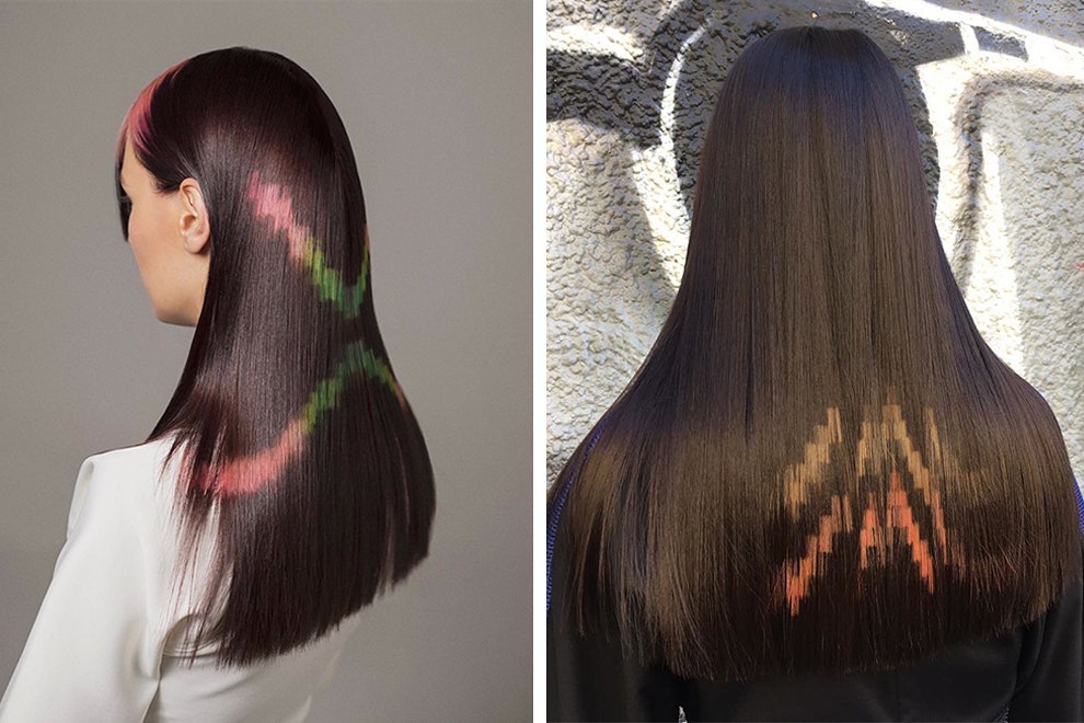 «Пиксельное окрашивание» волос узоры из цветных прямоугольников | Vogue