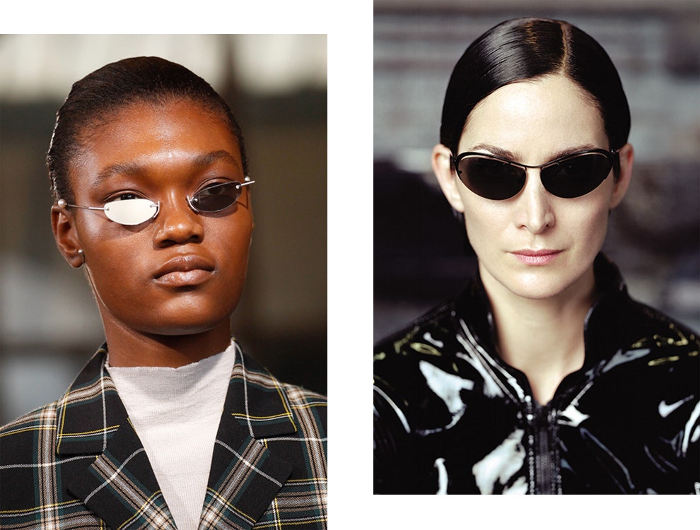 В моде образ Тринити из «Матрицы» черные кожаные плащи и темные очки с показов | Vogue