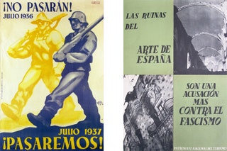 Плакат Рамона Пуйоля «Но пасаран» 1937. Плакат «Разрушенное испанское искусство против фашизма».