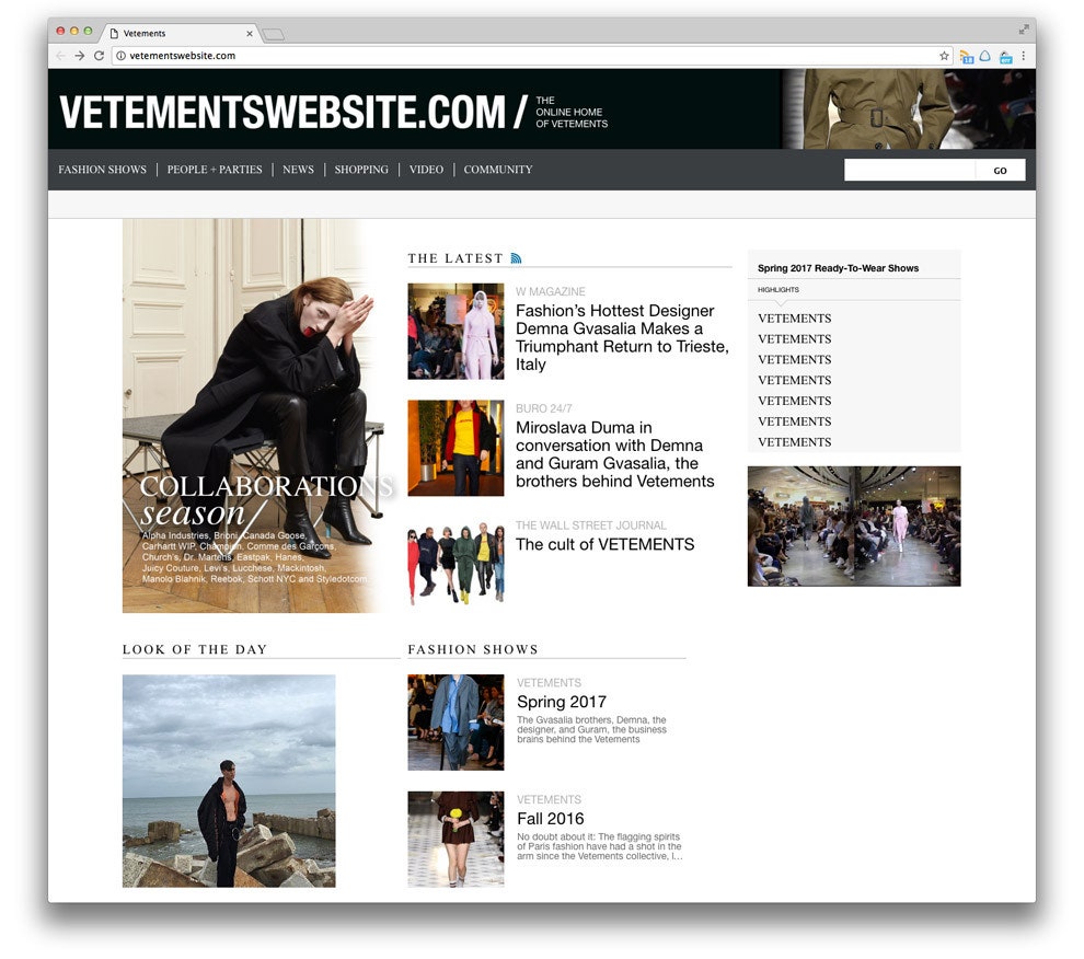 Vetements перезапустили сайт в облике культового Style.com а вместе с ним и свою первую коллекцию